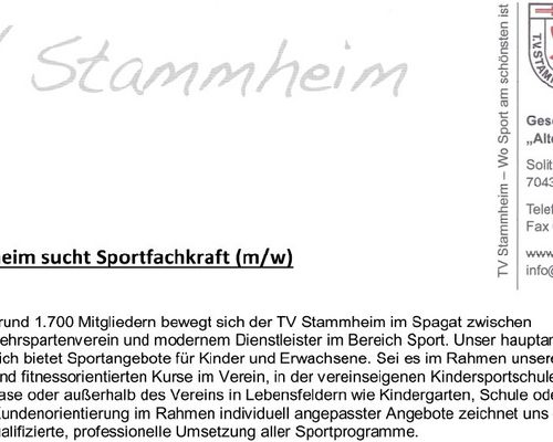 Stellenausschreibung TV Stammheim